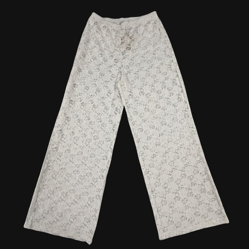 Label of Love White Lace Floral Wide Leg Pants TL25066 Size L NEW